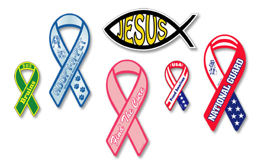 Ribbon magnets, patriotic ribbon magnets, support our troops, breast cancer pink magnets and custom ribbon magnets by Elite Design