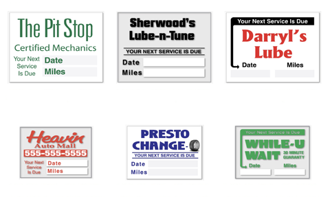 Custom Oil Change Stickers and Static Cling Oil Change Labels